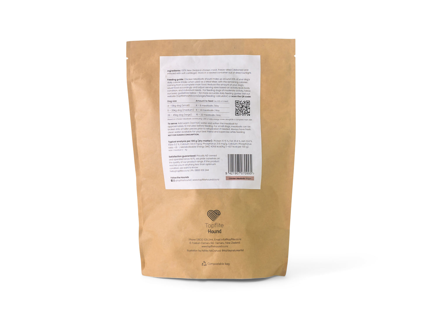 Back of Topflite Hound Chicken Meatballs 150gm