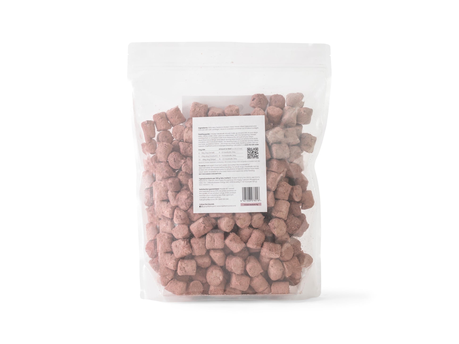 Back of Topflite Hound Chicken Meatballs 1kg