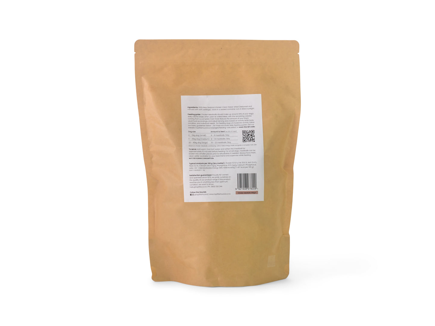 Back of Topflite Hound Chicken Meatballs 400gm
