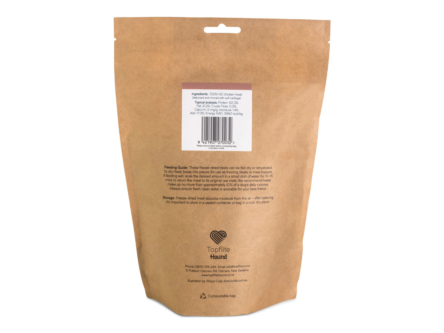 Topflite Hound Chicken Chips 125g back of package