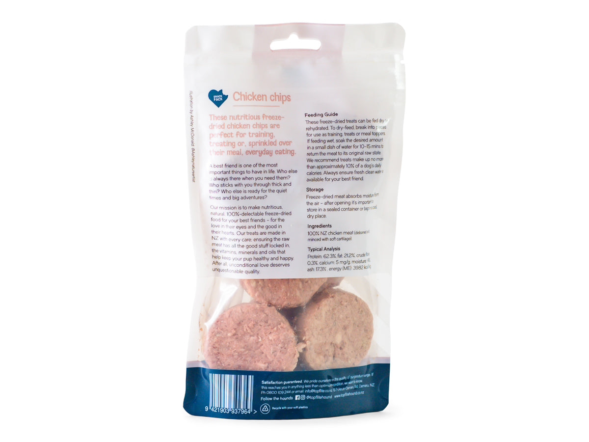 Topflite Hound Chicken Chips 50g back of package