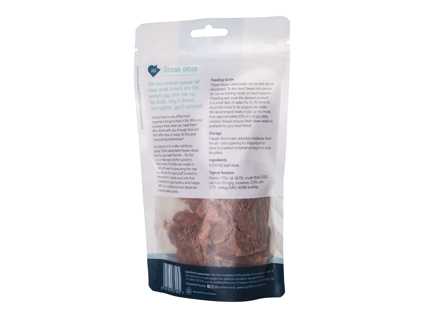 Topflite Hound Steak Bites snack pack 50g back of packet