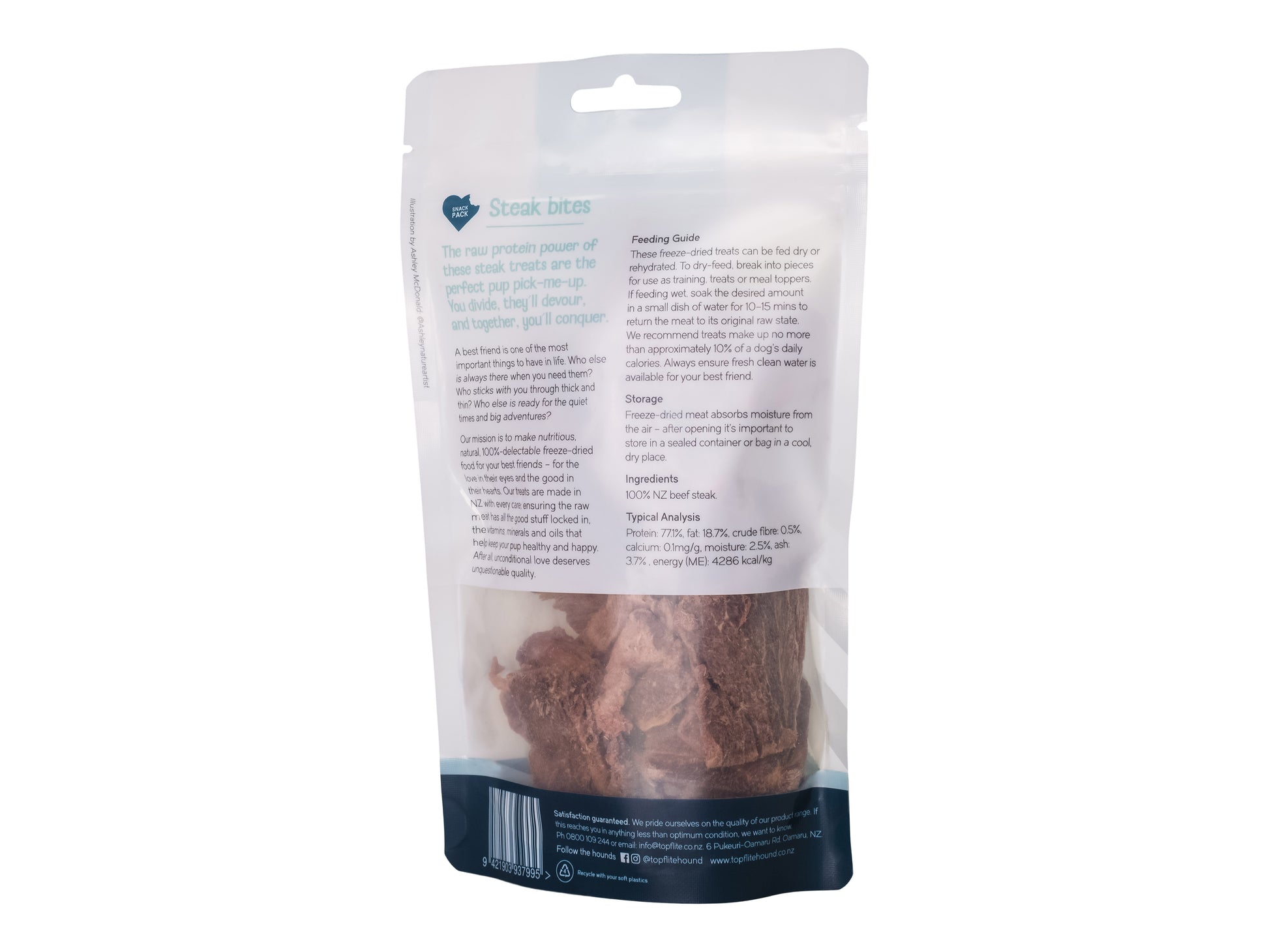 Topflite Hound Steak Bites snack pack 50g back of packet
